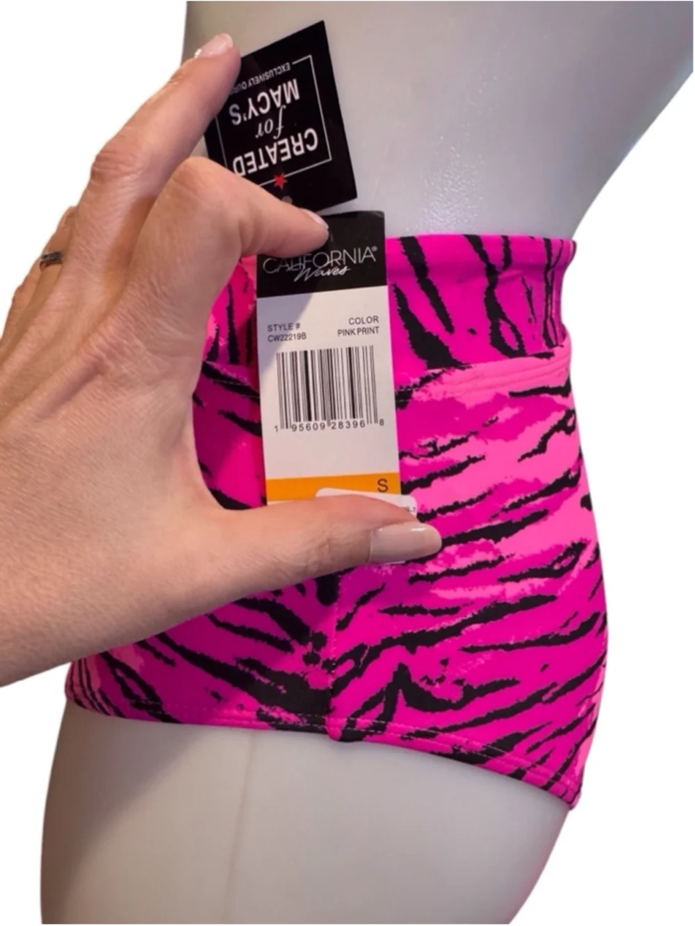 Women California Waves Swim Bottoms Size S Pink Black Tiger Print